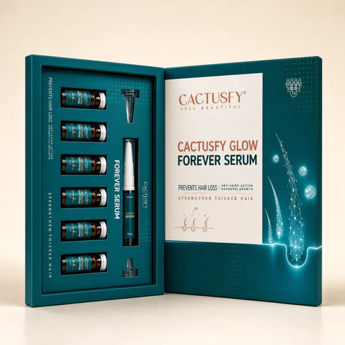 Cactusfy Glow Forever Serum presentation box with seven 10 ml vials and precision applicator